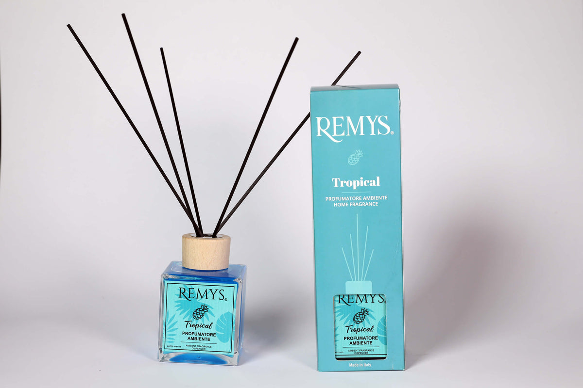 profumatore a bastoncini aroma tropical con confezione azzurra 250ml