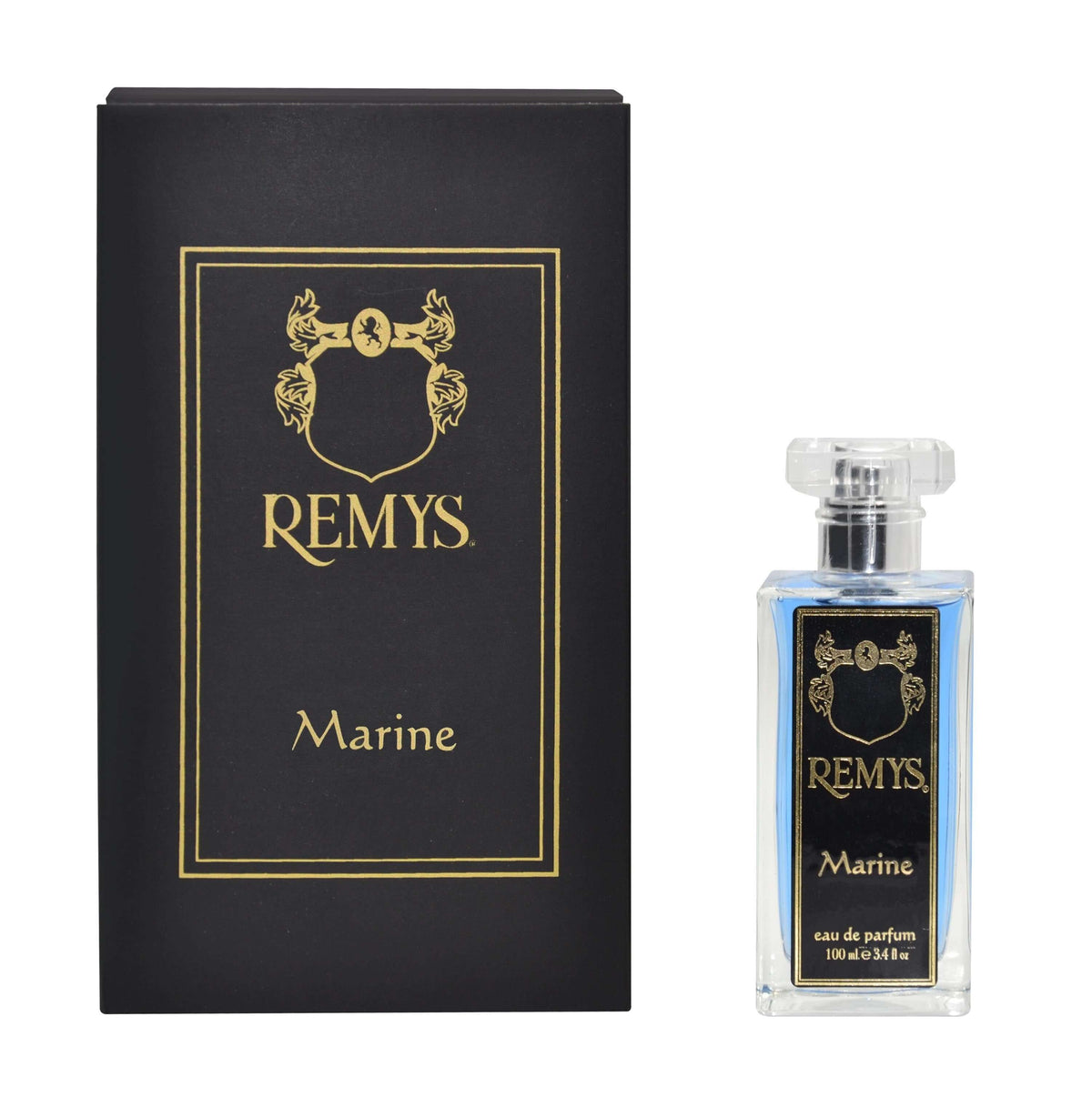 Boccetta di profumo Marine con confezione nera e oro