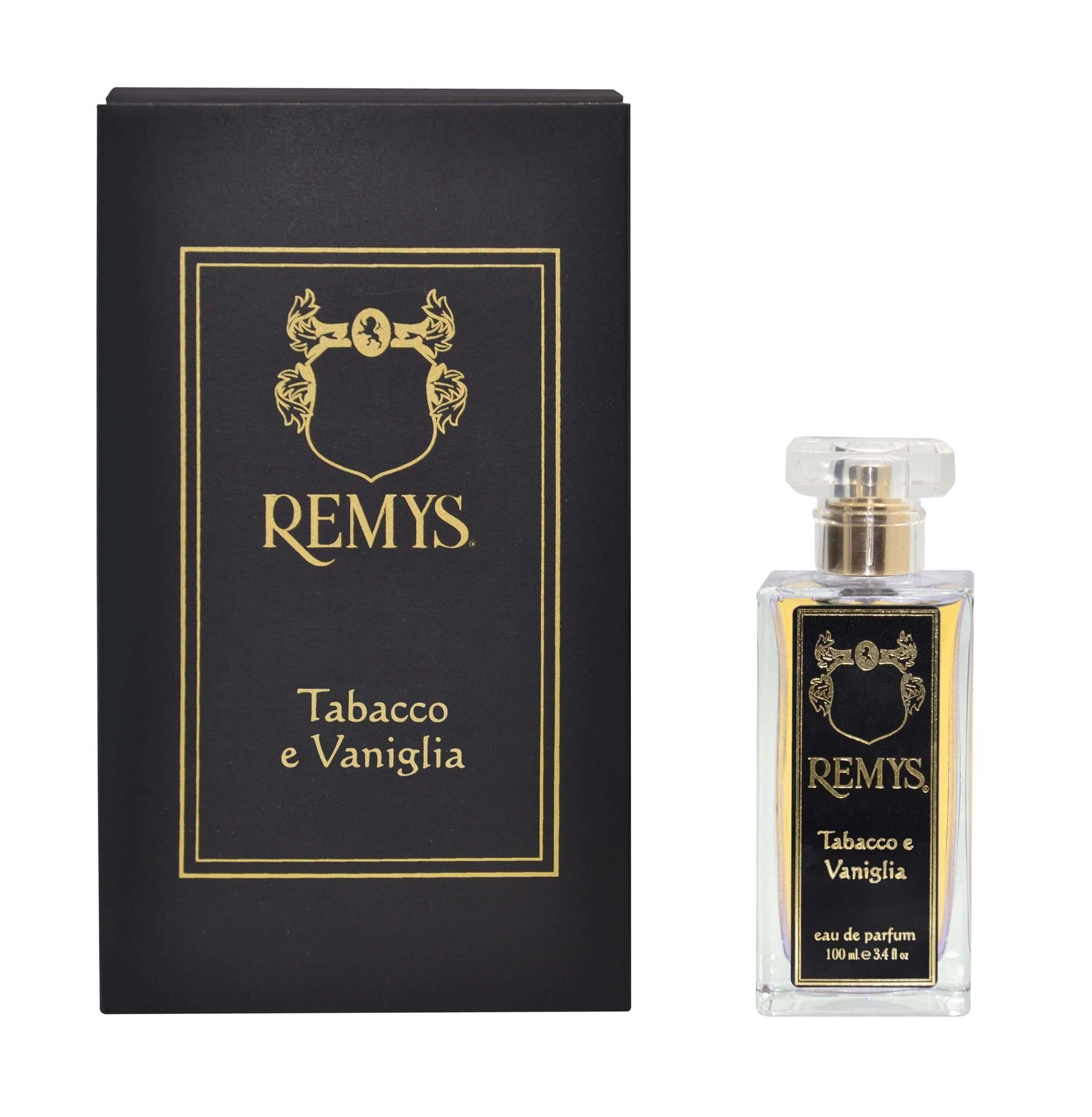 Boccetta di profumo Tabacco e Vaniglia con confezione nera e oro