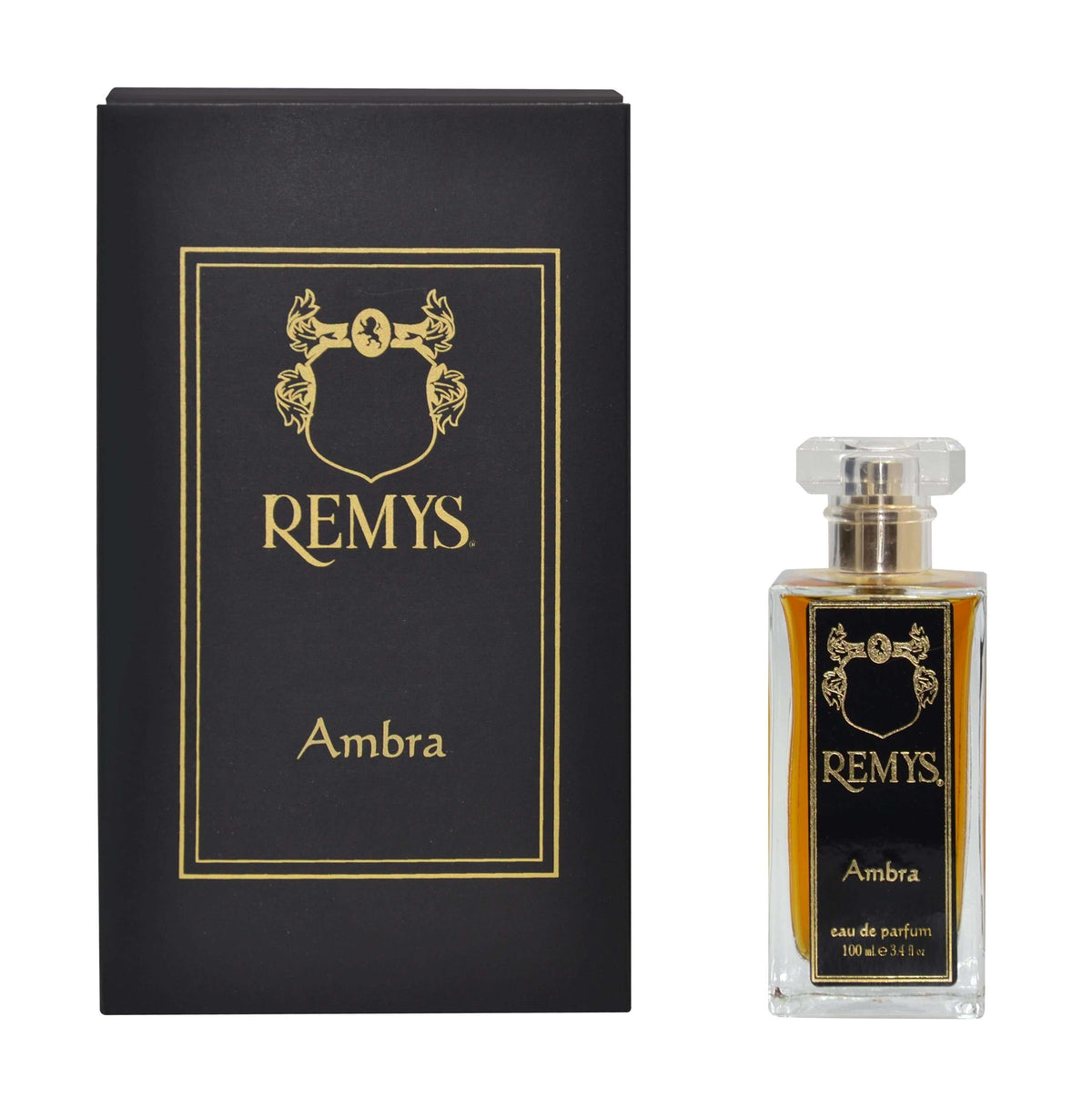 Boccetta di profumo Ambra con confezione nera e oro