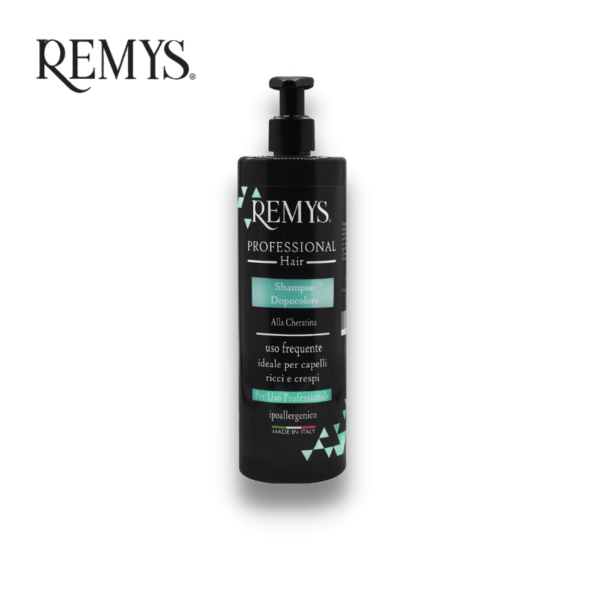 Boccetta nera di shampoo dopocolore per capelli neri e crispi